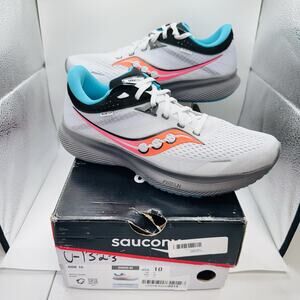 Saucony Men's White/Coral Ride 16 Synthetic Mesh Running Athletics Size 10 US